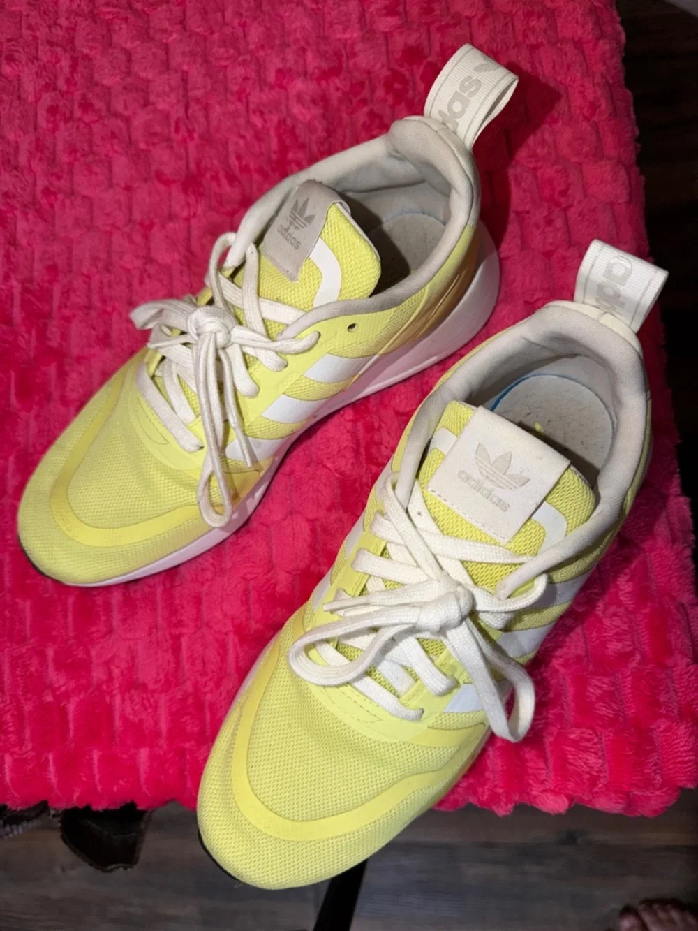 adidas women’s Yellow and White Lace-Up Sneakers